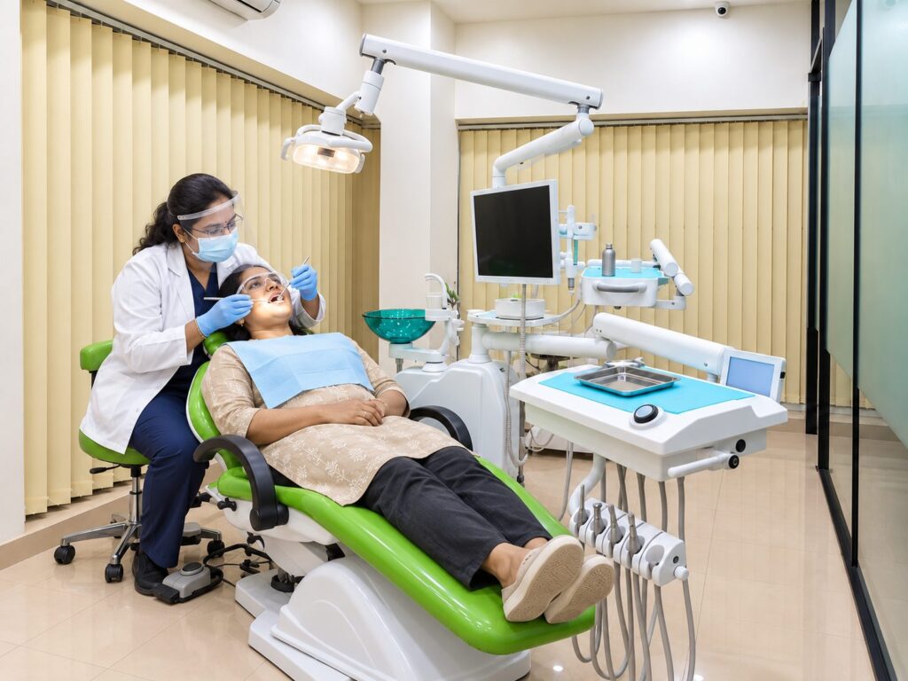 Dr. Divya treating a patient in the dental chair